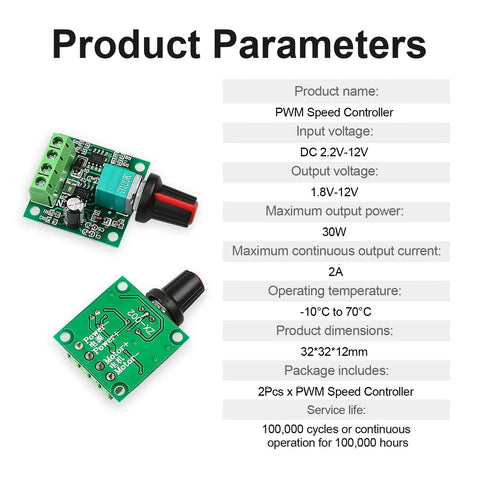 2 Pack Pwm Speed Controller For Low Voltage Dc Motors With Adjustable Driver Switch And Knob 1.8V To 12V Settings 2A 30W