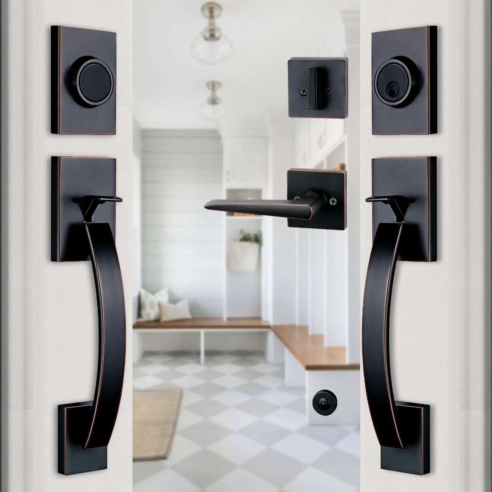 Double Door Handle Set With Keyed Entry - Bronze Finish ✓
