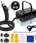 Top Tier 15 In 1 Handheld Steam Cleaner With Smooth Button Control Handle And Easy Gear Switching For Deep Home And Car Upholstery Cleaning Portable High Pressure Steamer That Knocks Out Stubborn Grease And Grime Fast, showing cleaner with attachments and gloves.
