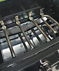 Grease Tray With Catch Pan For Gas Grills, Adjustable Stainless Drip Pan Fits 24 To 30 Inch Grill Width shown inside grill.