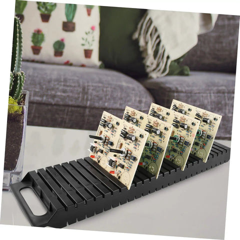 ESD Safe Circuit Board Storage Stand And Anti Static Rack For PCB Repair with multiple circuit boards displayed in slots.