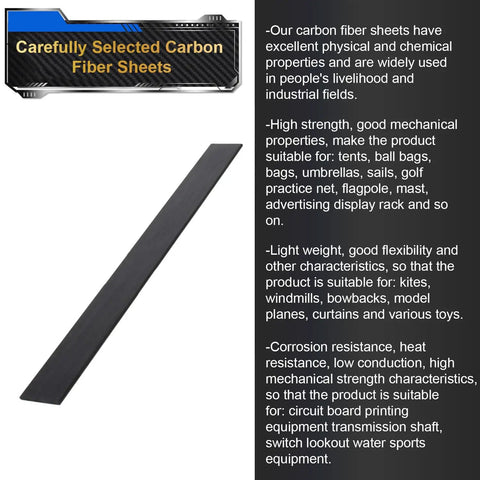Carbon Fiber Strip Bar 0.5mm Wide By 3mm Thick By 400mm Long Pultruded Flat Carbon Fiber For Kites And RC Planes Lightweight