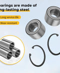 Top Shelf Heavy Duty Rear Wheel Bearing Seal Kit For Polaris Ranger Sportsman Ace Rzr Models 3514917 3515087 7710440 showing steel bearings and snap clips.