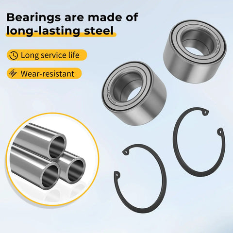 Top Shelf Heavy Duty Rear Wheel Bearing Seal Kit For Polaris Ranger Sportsman Ace Rzr Models 3514917 3515087 7710440 showing steel bearings and snap clips.