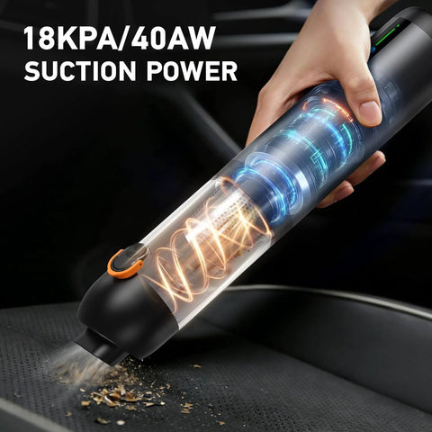 Super Handy 4 In 1 Cordless Car Vacuum With 18000Pa Suction And Brushless Motor shown cleaning car seat