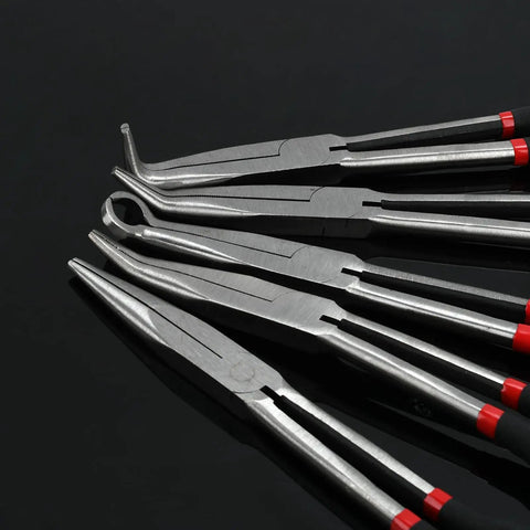 Five Piece 11 Inch Precision Long Nose Pliers Set With Insulated Comfort Grips For DIY Projects Straight 25 45 90 Degree