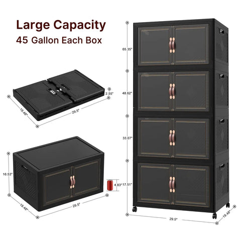 Stackable Storage Bins With Lids And Lockable Cabinet 720 Quart Capacity Foldable Storage Boxes With Doors And Wheels