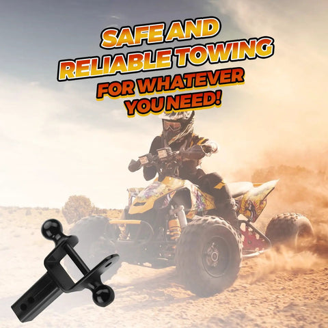 Dual Ball Trailer Hitch Receiver For ATV UTV With 5000 Lbs GTW Three In One Multi Hitch Includes 2 Inch And 1 7 8 Inch Balls Fits 2 Inch Receiver Rise 1 Inch beefed-up black steel ATV tow hitch with pin