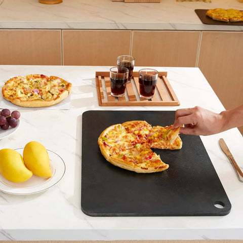 Crazy Crispy Pizza Steel Plate 20 By 14 By Three Eighths Inch Thick For Oven Or Grill Preseasoned Carbon Steel, tabletop view