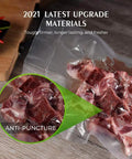 Heavy Duty Commercial Vacuum Sealer Bags Rolls 11 By 20 Inch Three Rolls And 8 By 20 Inch Three Rolls BPA Free Food Saver showing vacuum-sealed meat.