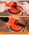 Floor Gap Repair Tool For Laminate Wood Tile And Vinyl Floors With Durable Iron Build Compact Design And Rubber Hammer Suction Cup Feature Makes Gap Fixes Quick And Clean No Mess Designed For DIY Home Floors shown in use