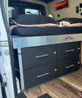 Van interior with storage showing Tough As Nails Heavy Duty 500 Lbs Drawer Slides With Locking Function in action