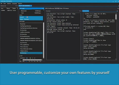 Screenshot of Lua Programmable USB Power Meter And USB 3.1 Tester software with customization interface