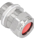 Stainless steel cable gland connector, IP66 waterproof, 1-inch NPT/M32 threaded for electrical junction boxes.