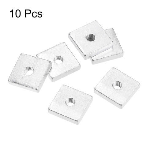 Square Nuts M6 Zinc Plated Coarse Thread 1mm Pitch, 20mm Wide, 5mm Thick, 10 Pack Assortment for Metalwork and DIY Projects
