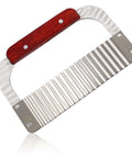 Zorveiio stainless steel crinkle cutter with wooden handle and ribbed blade for vegetables