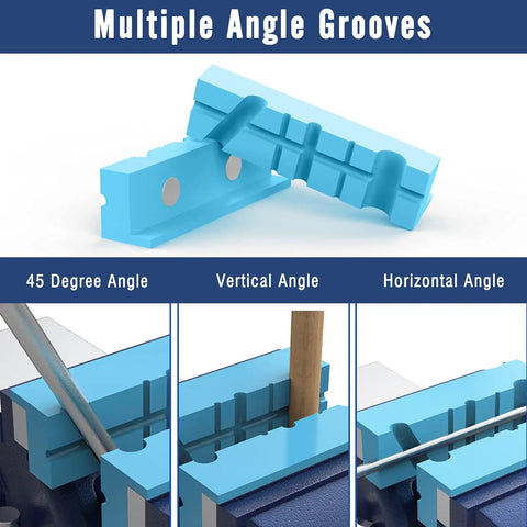 Heavy Duty 5 Inch Magnetic Vise Jaws Soft Pads 1 Pair with multiple angle grooves for various clamping positions.