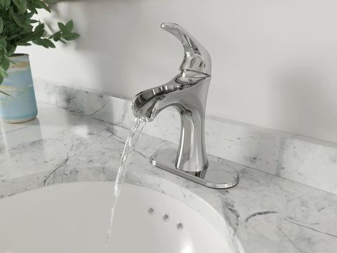 Jaida Single Handle Waterfall Bathroom Sink Faucet 1 Hole Chrome Finish With Push and Seal Drain and Pforever Seal Ceramic Disc Valve Technology For Smooth Operation Deck Mount Design Easy Install Modern Look for Home Bathrooms