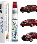 Nissan Cayenne Red Pearl Touch Up Paint Kit for Cars Exact Color Match Scratch Repair Pen DIY Easy Fix for Chips and Nicks Scuffs and Vehicle Dings Quick Color Correct for Altima Rogue Murano and More product with box and images of red cars