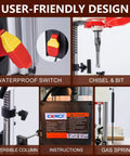 Rock Solid Cast Iron Benchtop Mortiser With Slick 3400 Rpm Motor and features like waterproof switch and reversible column.
