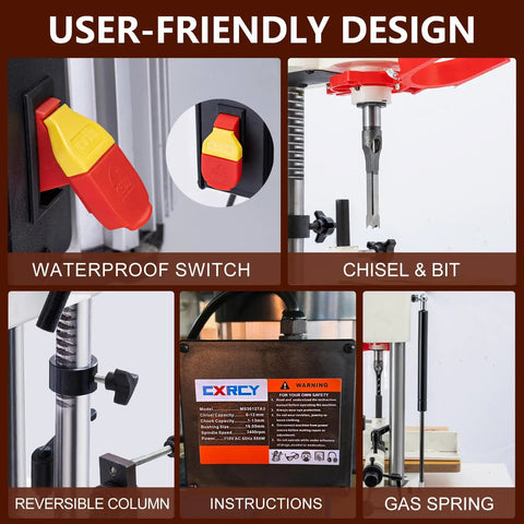 Rock Solid Cast Iron Benchtop Mortiser With Slick 3400 Rpm Motor and features like waterproof switch and reversible column.