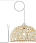 Rattan Pendant Light With Hemp Rope Cord, Boho Wicker Basket Shade, Cream Finish, Plug In Ceiling Fixture For Kitchen Island