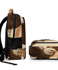 Side view of Antique Eagle Arrow Branch Printed Unisex Backpack with eagle design, durable polyester for school and travel use.
