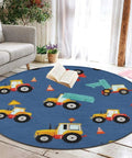Non Slip Bedroom Circular Rug With Farm Tractor Pattern Round Area Rug For Living Room Or Bath Machine Washable 24 Inch Cozy Soft Polyester Easy Care Home Decor Mat in a cozy living room setting