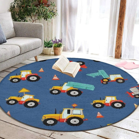 Non Slip Bedroom Circular Rug With Farm Tractor Pattern Round Area Rug For Living Room Or Bath Machine Washable 24 Inch Cozy Soft Polyester Easy Care Home Decor Mat in a cozy living room setting