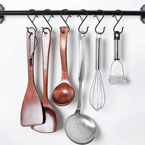 Eight Pack Three Point Five Inch Heavy Duty S Hooks With Safety Buckle Rust Proof Coated Metal Hanging Hooks for utensils
