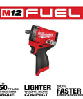 Stubby Half Inch Cordless Impact Wrench, Ultra-Compact 4.9 Inch Length, 250 Ft-Lbs Breakaway Torque, side view with brand logo.