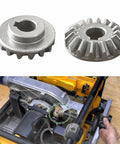 Two Pack Table Saw Bevel Gear Replacement Kit with visible helical metal gear installation for DeWalt DWE and DW table saws