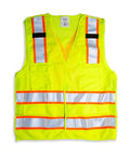 Next Level Breakaway High Visibility Safety Vest With Quick Snap Off Panels And Crisp Reflective Strips For Rugged Outdoor Worksites In Roomy XXXL Cut front view with bright yellow color and mesh backing.