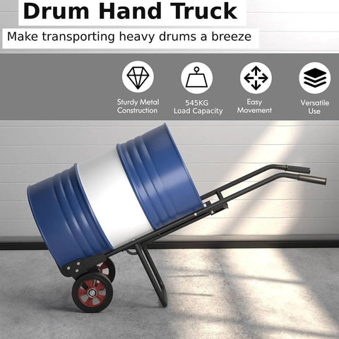 Drum Dolly Cart With Rubber Wheels For Moving Large Drums And Barrels In Warehouses And Factories, Beast Mode Foldable Hand Truck