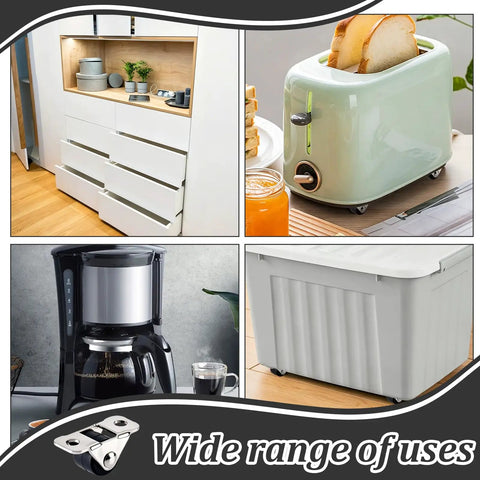 Roll Like Butter With These 48 Pack Mini Fixed Caster Wheels featuring Hush Quiet half inch TPE rubber on toasters and containers.