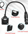 XLR Female To Female Panel Mount Cable Connector With 13.8 Inch Short Cable, 3 Pin Audio Socket for soundbox and mic extensions, close-up