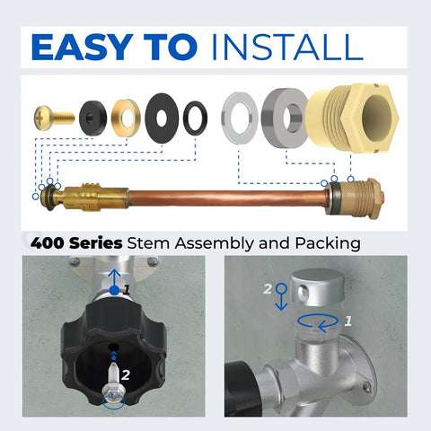 All In One Wall Hydrant Service Kit For Outdoor Faucets With Vacuum Breaker Included And Easy Replacement Handle Part Fits 500 400 300 Series Outdoor Faucet Repair Kit And Accessories, 400 series stem assembly