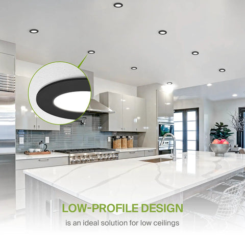 Slim 3 Inch LED Recessed Light Kit with Easy Install and 5 Color Temperatures 2700K 3000K 3500K 4000K 5000K in modern kitchen
