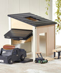 Wooden Dollhouse Garage Set With Workbench, Lawn Mower And SUV Car, Realistic Pretend Play Furniture For Kids.