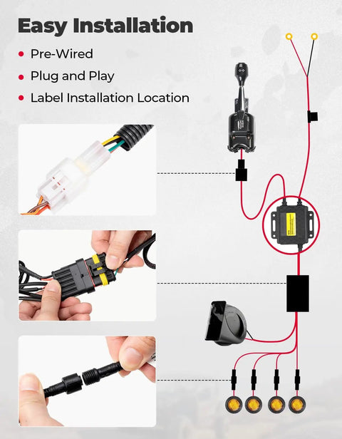 Diagram of UTV Turn Signal Kit With Column Switch And 110d Horn Prewired And Plug And Play Universal Street Legal Blinker setup