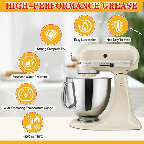 Food Grade Grease For Stand Mixers, Premium Lubricant That Reduces Noise And Wear, Extends Machine Life, Keeps Your Stand Mixer Running Smoothly, Includes Applicator Stick And Brush, 120g on stand mixer