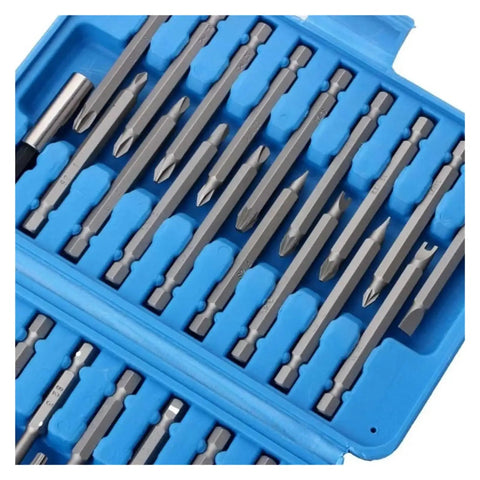 Get That 36 Piece Extra Long Screwdriver Bit Set With Torx Star Hex Spline Heads And Magnetic Tips Stored In A Thick PP Toolbox For Your Garage Or Road Rigs Without The Hassle. Blue PP case with extra long Chrome Vanadium steel magnetic screwdriver bits
