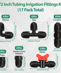 Half Inch All In One Pro Grade Irrigation Fittings Kit For 16mm Drip Tubing With Barbed Connectors Including Multiple Components