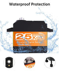 Hiwonder 25KG Servo Motor Waterproof High Torque Servo with splash-resistant design, showing detailed components and gear structure