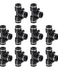 3-Way Push-To-Connect Tee Fittings 6mm Tube OD Plastic Pneumatic Connector Kit Black 10 Pack For Air Lines And Pneumatic Systems Quick Push