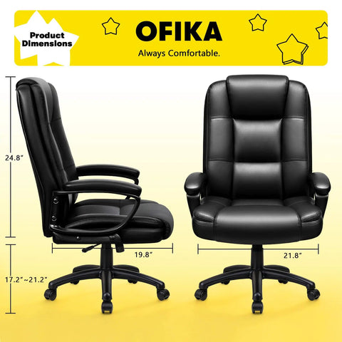 Front and side view of Leather Office Chair With Ergonomic Lumbar Support And Adjustable Armrests Padded Flip Up Arms Black