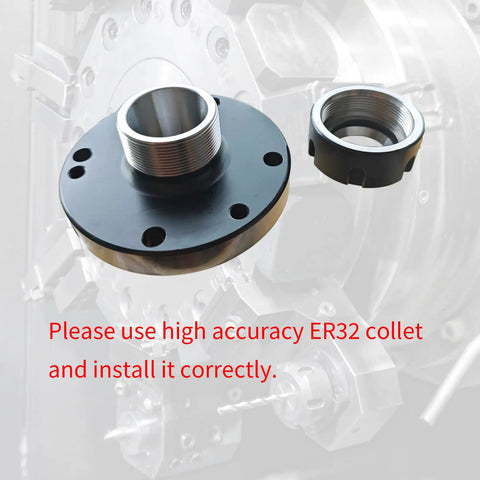 ER32 Collet Chuck 100mm Diameter 7 Holes With ER32 Spanner shown with installation note