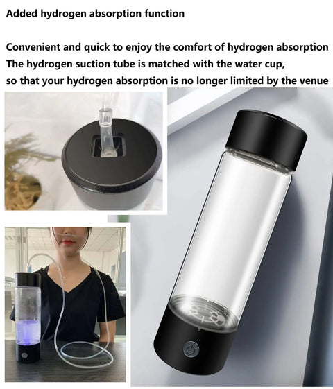 Hydrogen Rich Water Bottle On The Go With 1200-1600PPB Concentration In Just 3 Minutes, Travel Ready 460ml Portable Hydrogen Generator