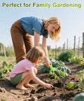 Woman and child using Versatile Telescoping Dual Head Garden Weeder And Cultivator With Adjustable Handle in backyard garden.