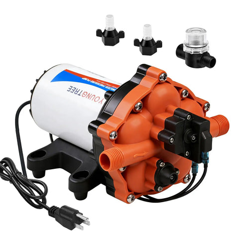 Five Chamber 110V AC Fresh Water Diaphragm Pump With On Demand Pressure Switch For Irrigation Home Sprinkler RV Marine